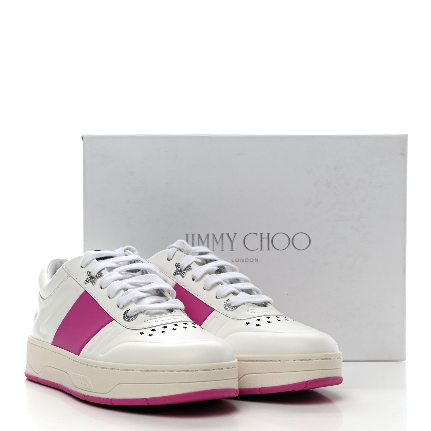 Jimmy Choo Calfskin Vinyl Striped Hawaii Flatform Sneakers 39 White Fuchsia 9 of 9