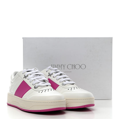Jimmy Choo Calfskin Vinyl Striped Hawaii Flatform Sneakers 39 White Fuchsia 9 of 9