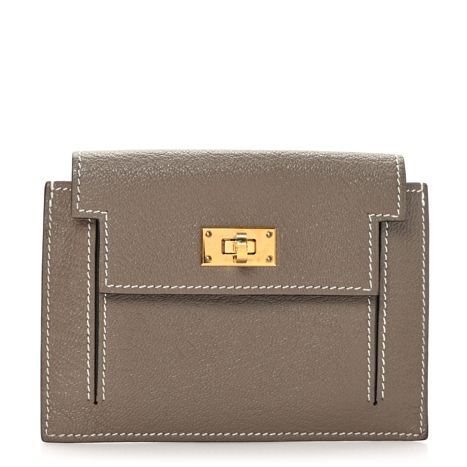 Hermes Chevre Chandra Kelly Pocket Compact Wallet Etoupe 1 of 7