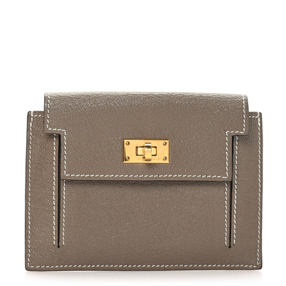 Hermes Chevre Chandra Kelly Pocket Compact Wallet Etoupe 1 of 7
