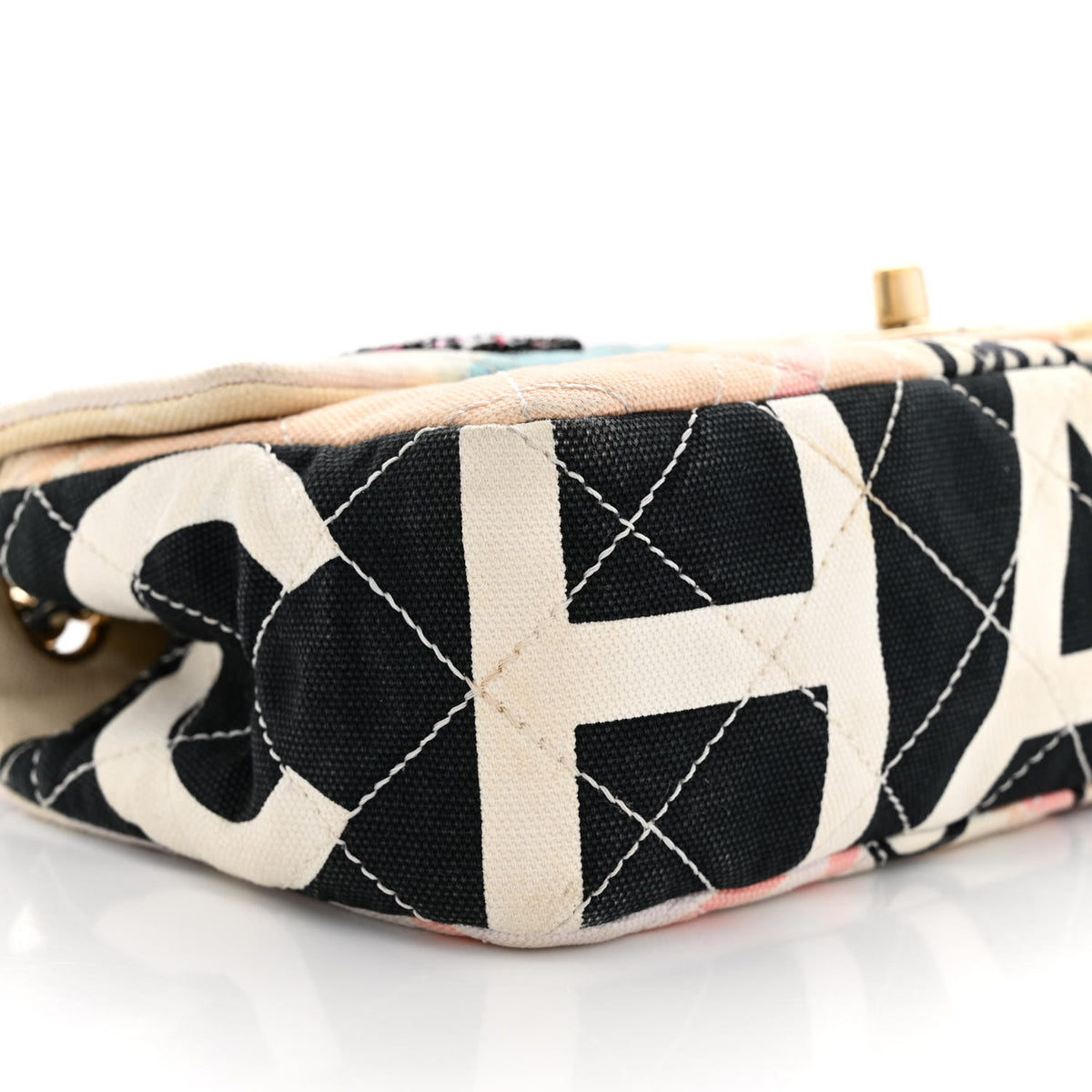 Chanel Canvas Small Printed Eiffel Tower Flap Bag Beige Multicolor 9 of 13