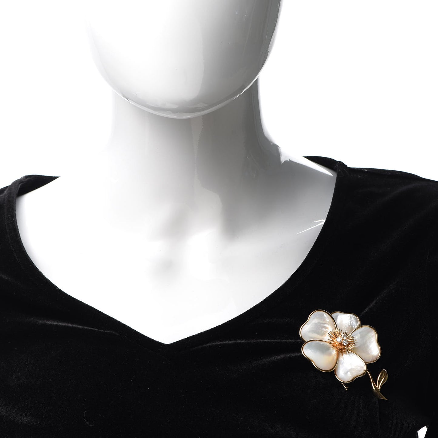 18K Yellow Gold Diamond Mother of Pearl Medium Clematite Brooch Pin