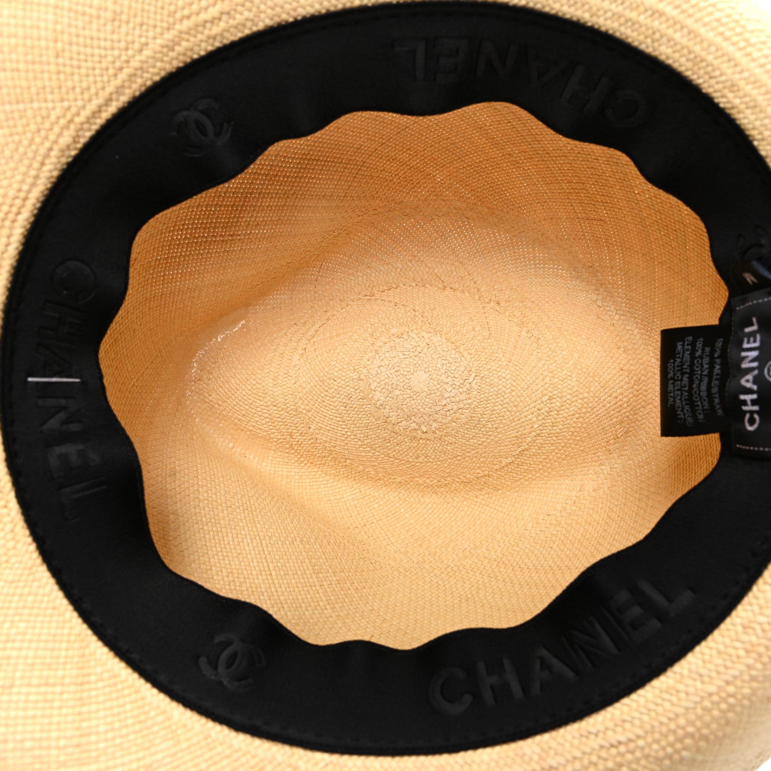 Chanel Straw Ribbon Fedora Hat M Beige Multicolor 7 of 8