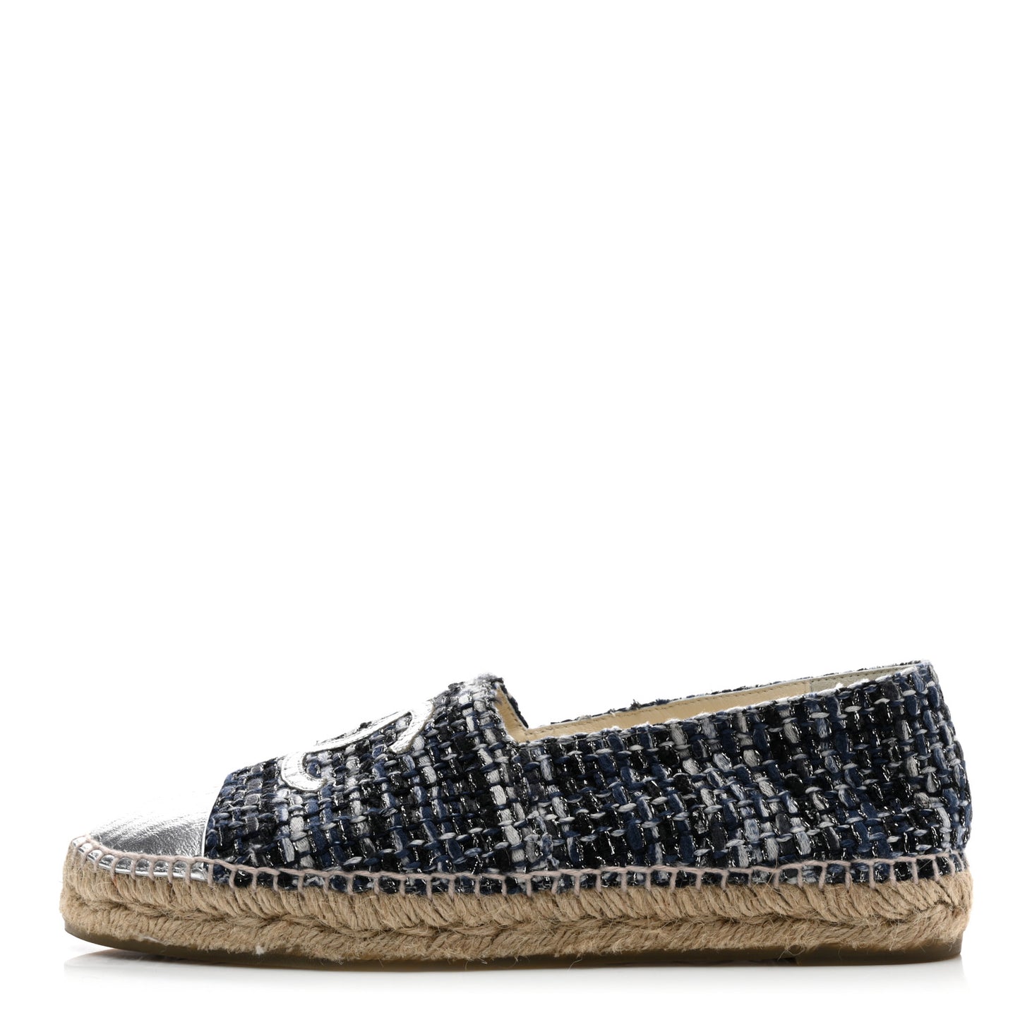 Metallic Tweed Lambskin CC Espadrilles 40 Blue Black Silver
