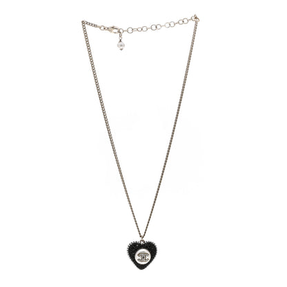 Chanel Pearl Crystal CC Heart Necklace Gold Pearly White Black 2 of 3