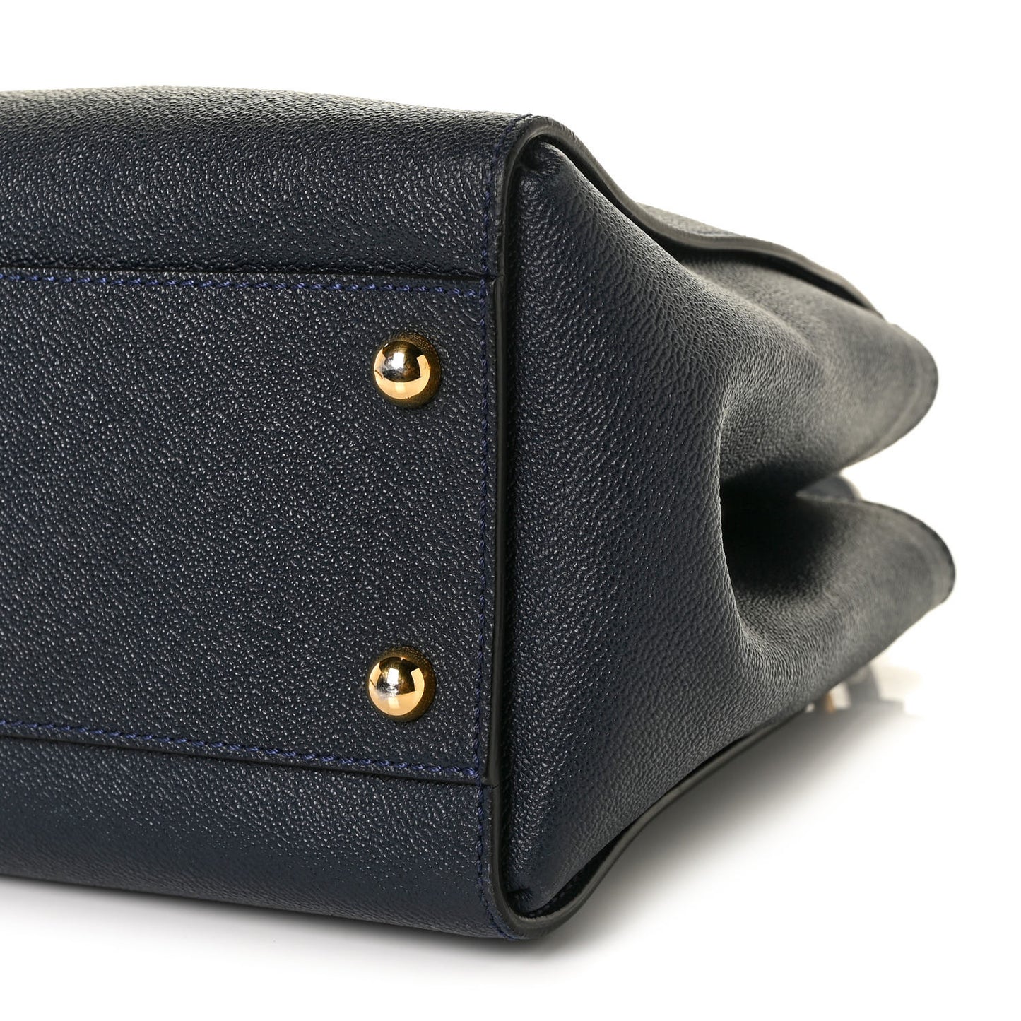 Soft Grain Calfskin Medium Buckle Tote Blue Carbon