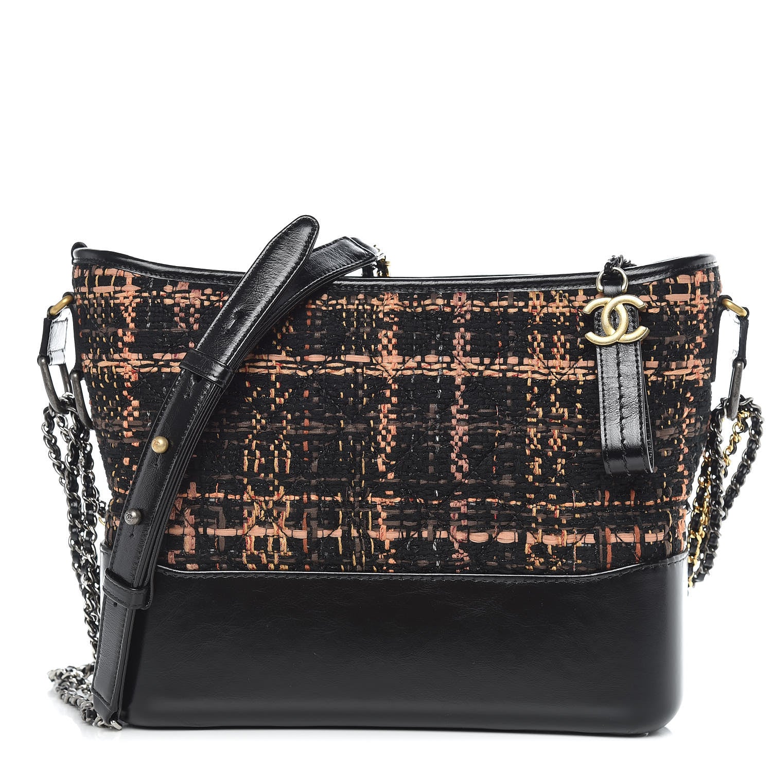 Chanel Tweed Calfskin Medium Gabrielle Hobo Black Brown 1 of 11