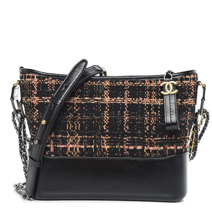 Chanel Tweed Calfskin Medium Gabrielle Hobo Black Brown 1 of 11