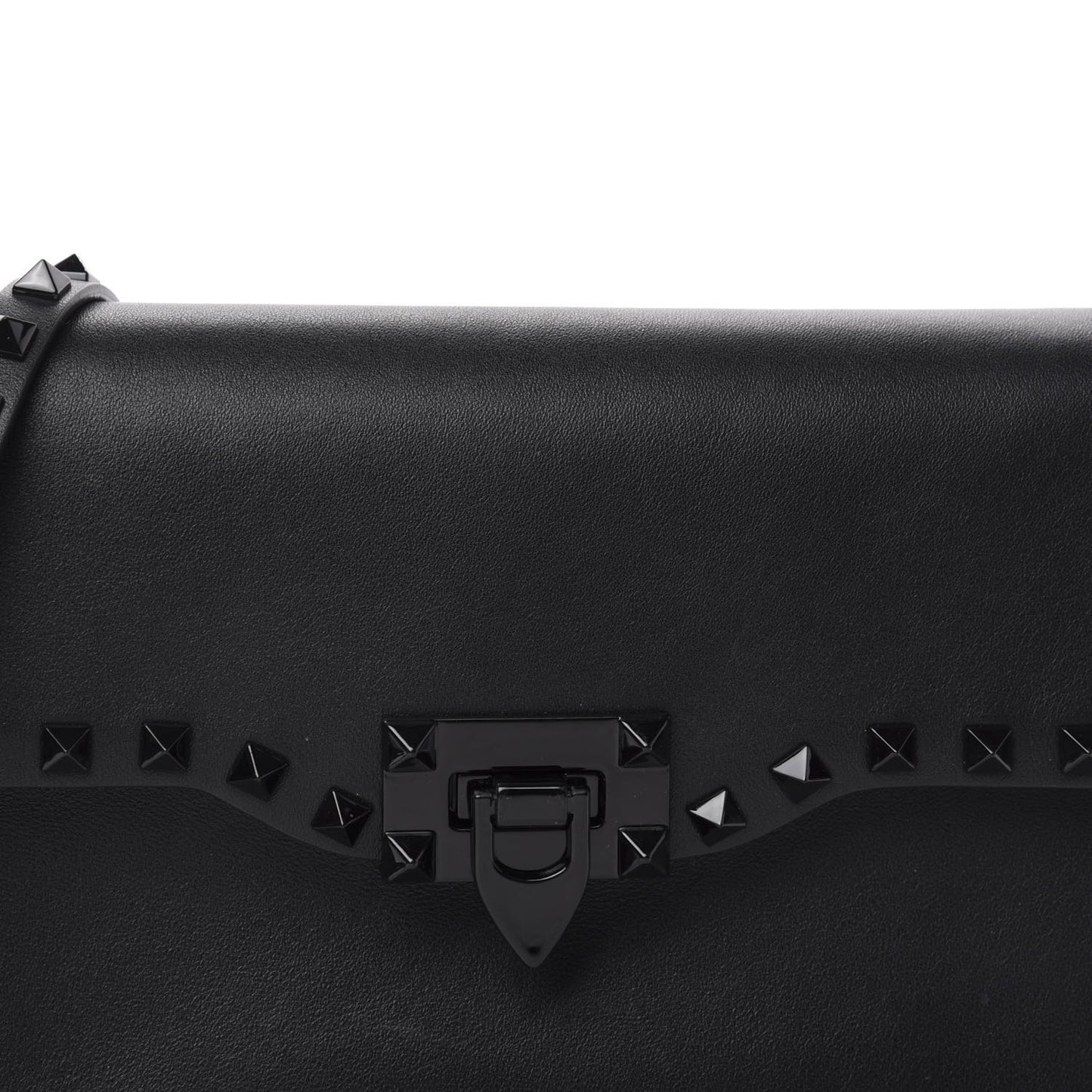 Vitello Monochrome Medium Rockstud Flip Lock Crossbody Bag Black