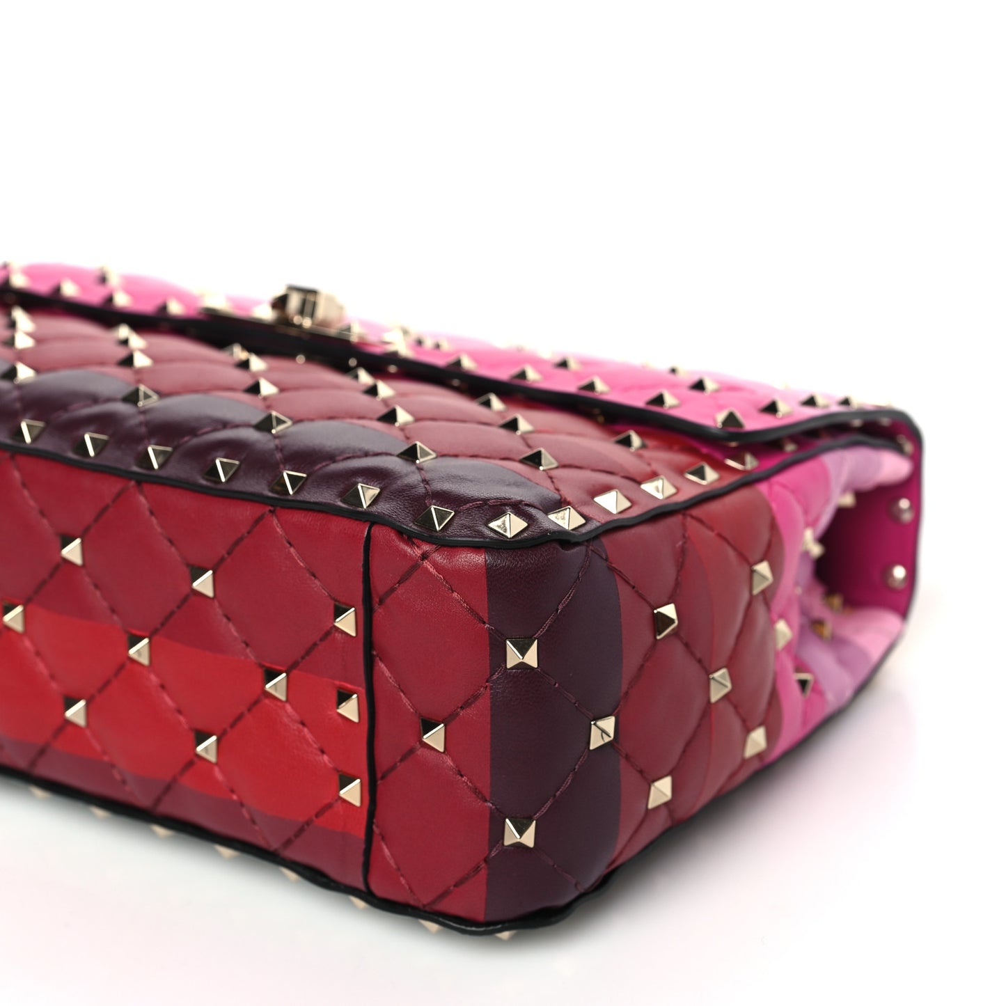 VALENTINO GARAVANI Lambskin Stripe Intarsia Medium Rockstud Spike Shoulder Bag Multicolor
