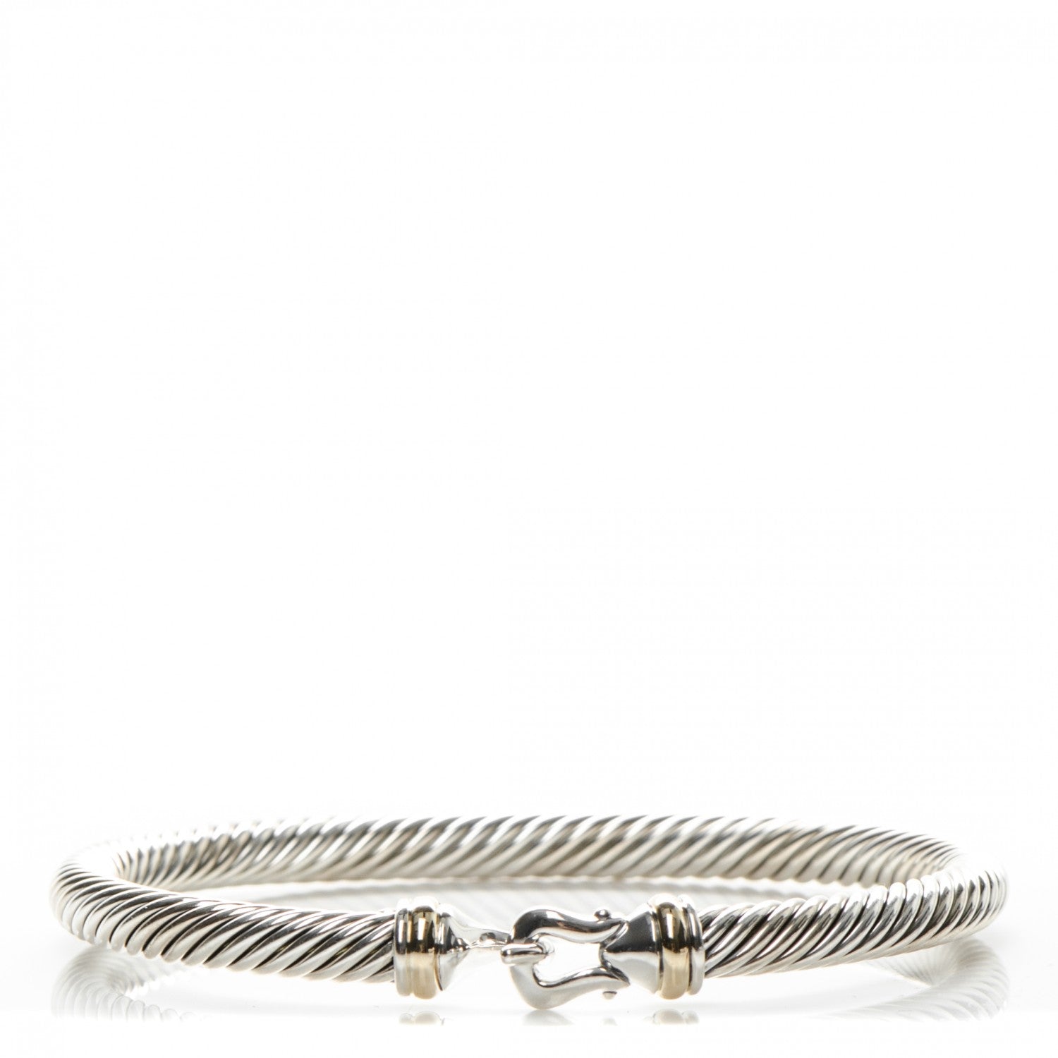 David Yurman Sterling Silver 18K Yellow Gold 5mm Cable Classic Buckle Bracelet 1 of 4