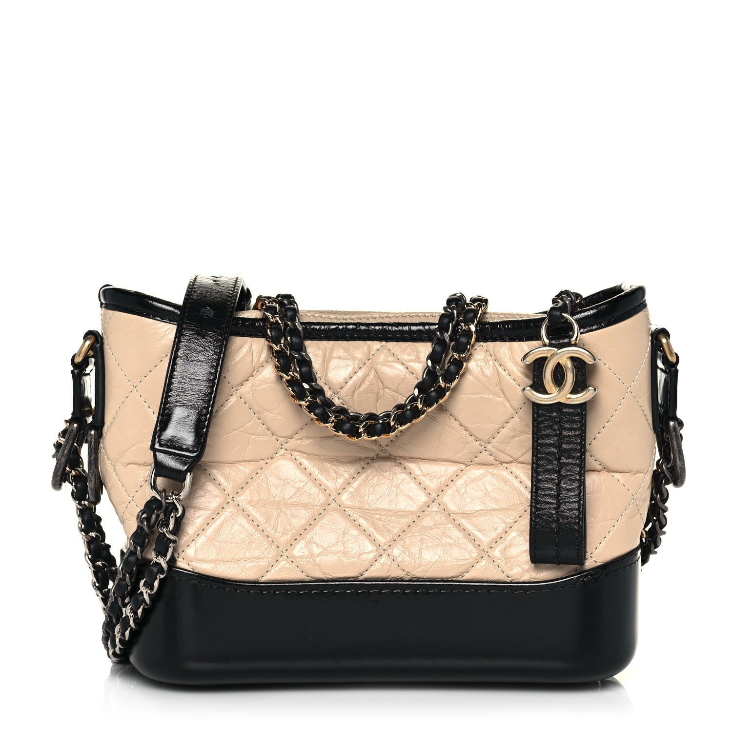 Chanel Aged Calfskin Quilted Small Gabrielle Hobo Beige Black 1 of 16