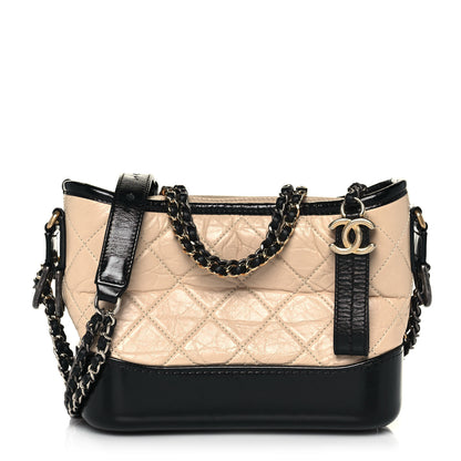 Chanel Aged Calfskin Quilted Small Gabrielle Hobo Beige Black 1 of 16