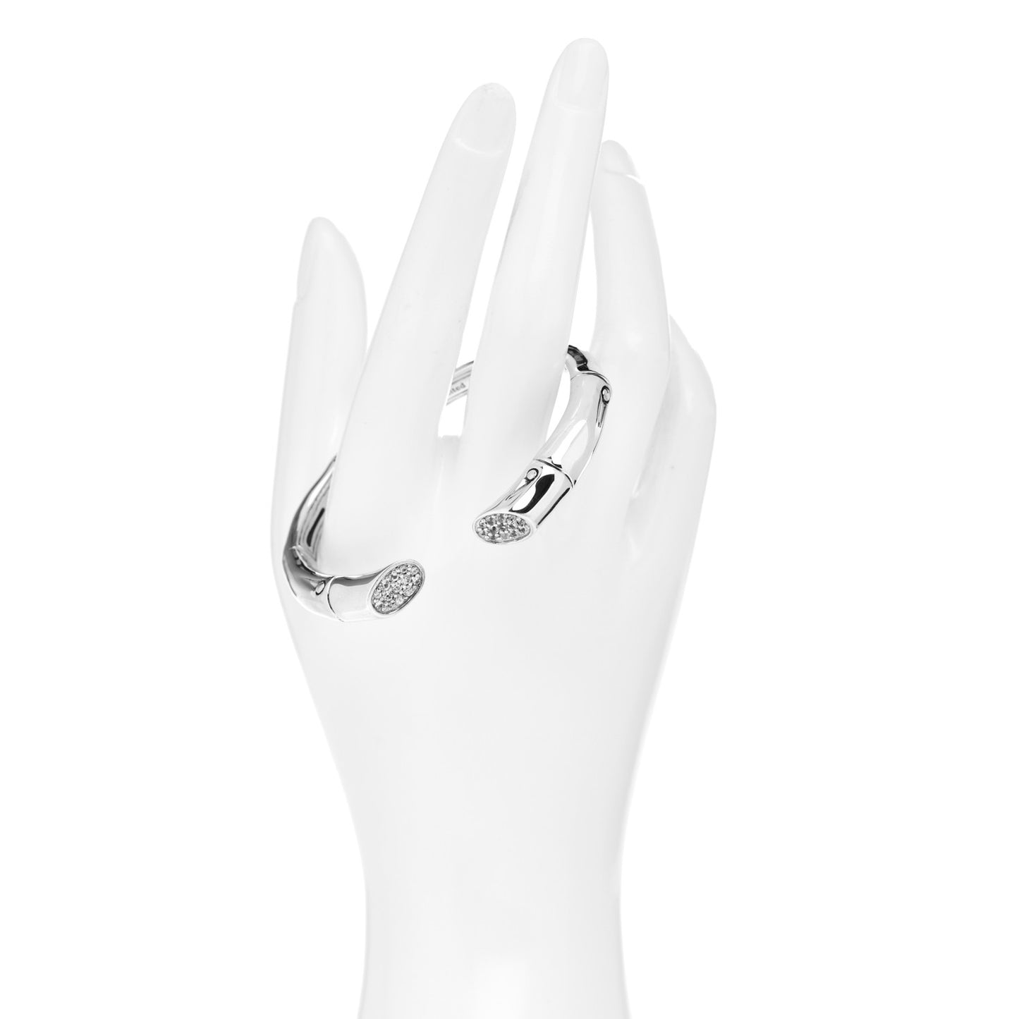 Sterling Silver White Sapphire Bamboo Kick Cuff Bracelet