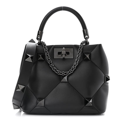 Valentino Garavani Nappa Monochrome Small Roman Stud The Handle Bag Black 1 of 8
