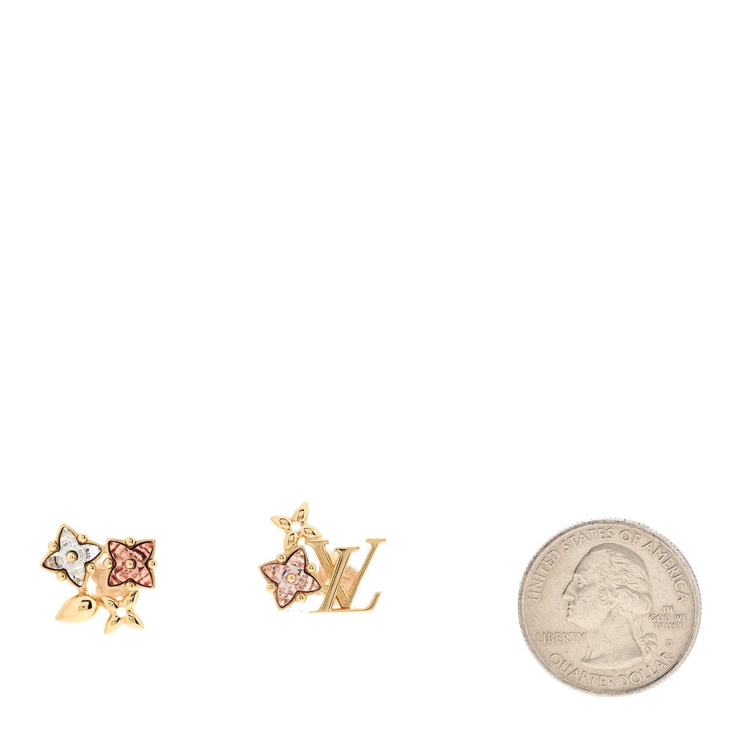 Louis Vuitton Metal Crystal Loulougram Monogram Flowers Earrings Gold 2 of 5