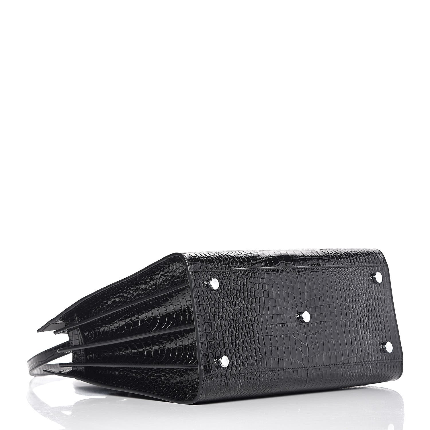 Saint Laurent Calfskin Crocodile Embossed Small Sac de Jour Black 4 of 9