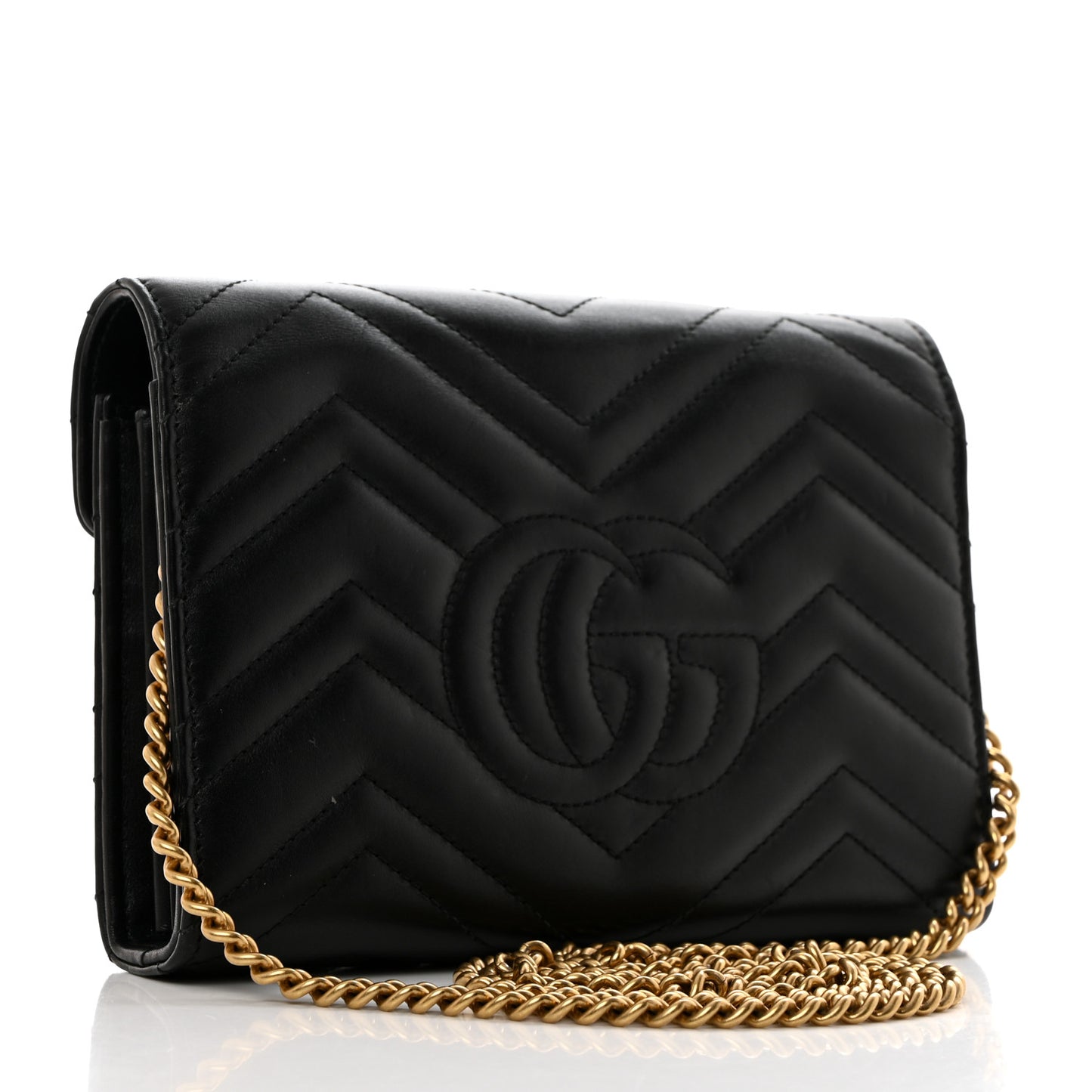 Calfskin Matelasse GG Marmont Chain Wallet Black