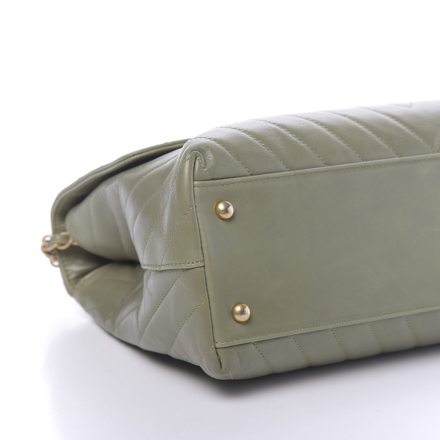 Calfskin Lizard Chevron Quilted Medium Coco Handle Flap Green
