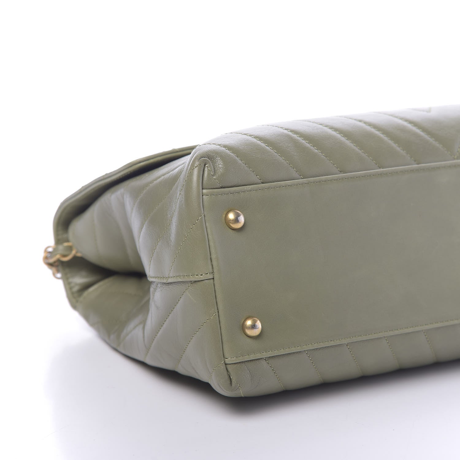 Chanel Calfskin Lizard Chevron Quilted Medium Coco Handle Flap Green 8 of 13