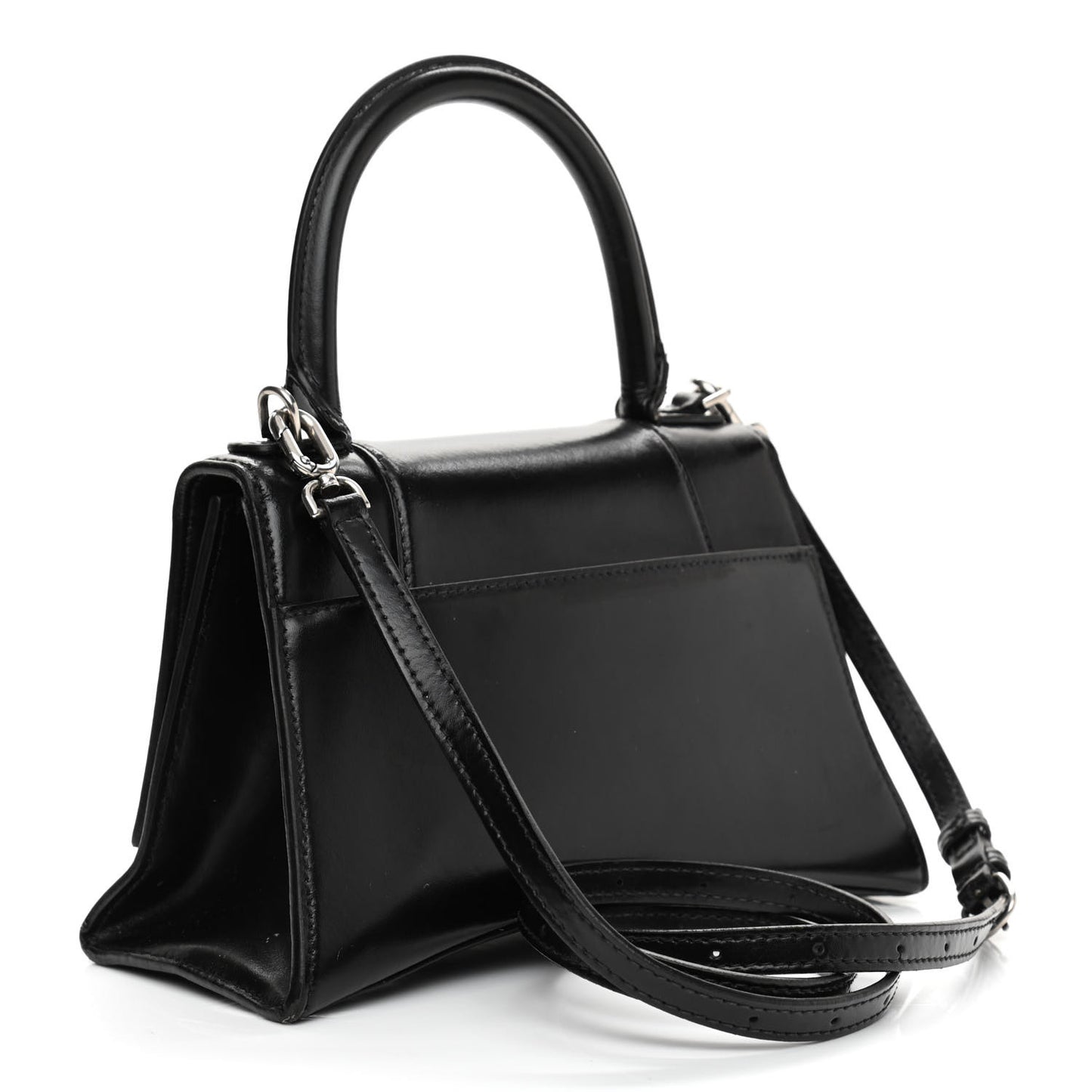 Shiny Box Calfskin Graffiti Logo Small Hourglass Top Handle Bag Black Silver