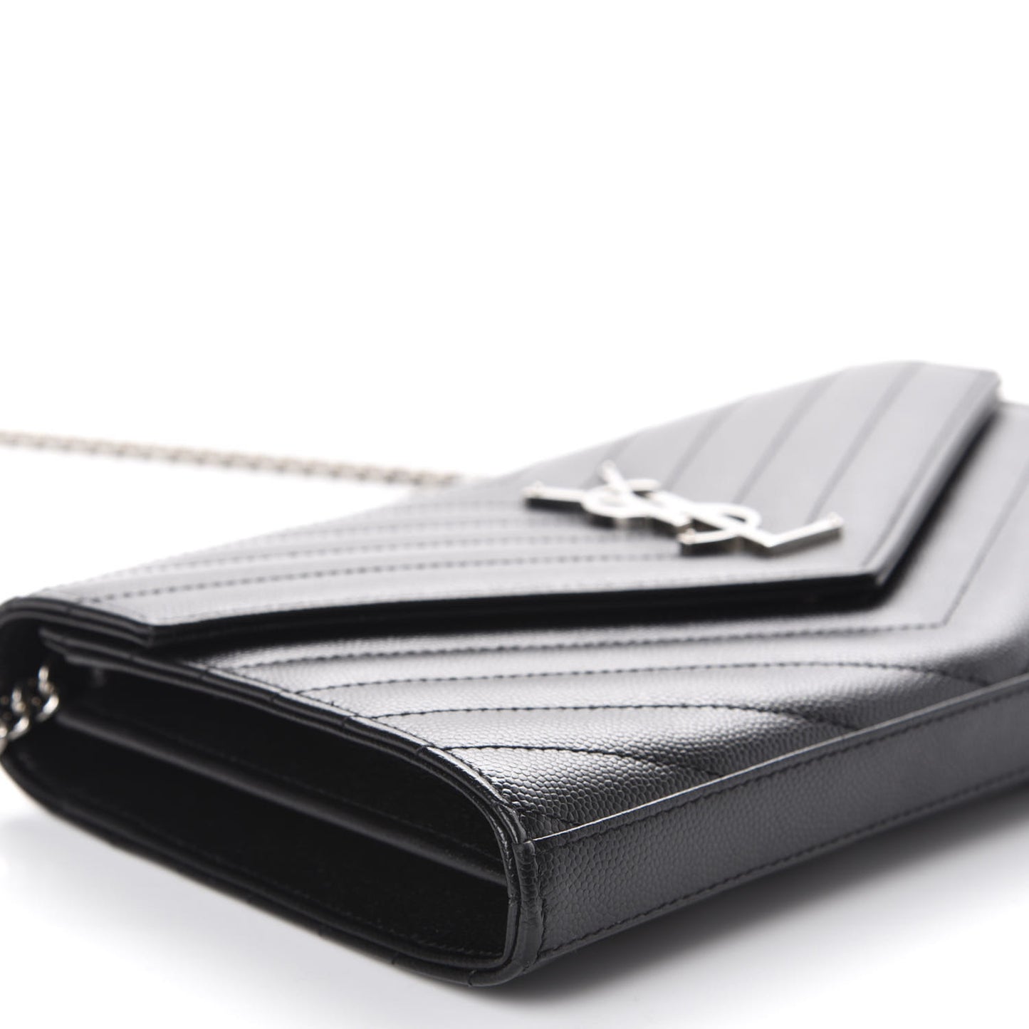 Grain De Poudre Matelasse Chevron Monogram Chain Wallet Black