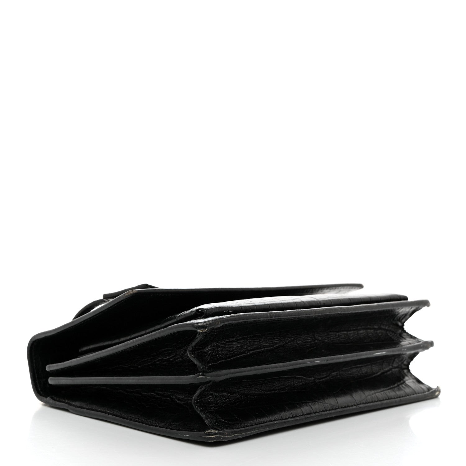 Saint Laurent Calfskin Crocodile Embossed Medium Monogram Sunset Black 4 of 14