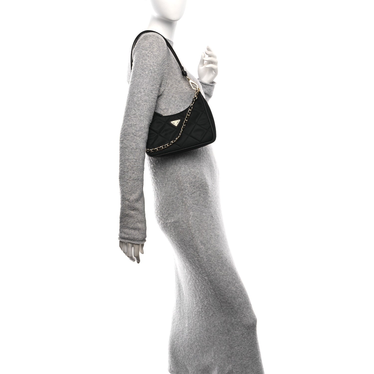 Prada Re-Nylon Saffiano Quilted Mini Re-Edition 1995 Chaine Shoulder Bag Black 2 of 9