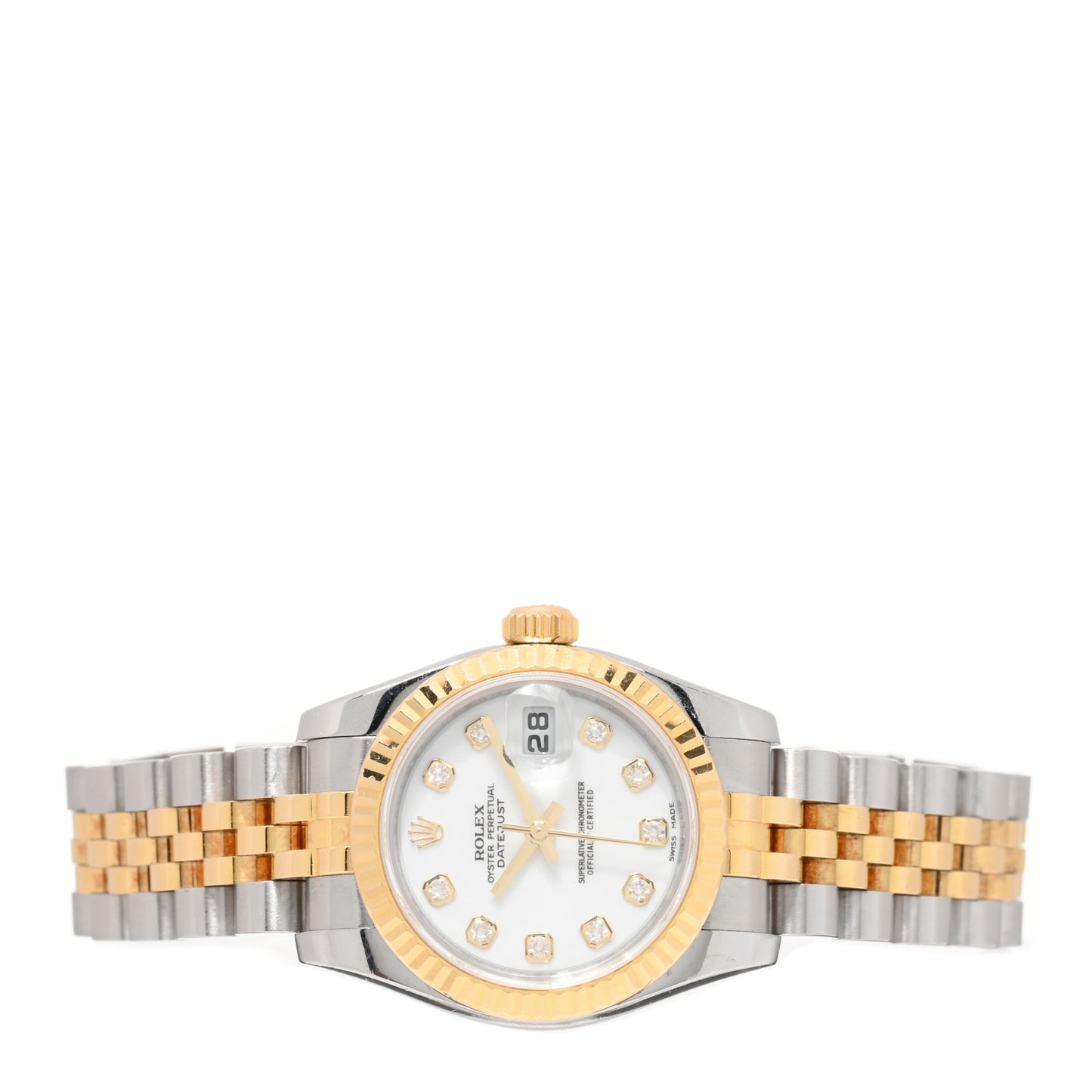 Stainless Steel 18K Yellow Gold Diamond 26mm Oyster Perpetual Datejust Watch White 179173