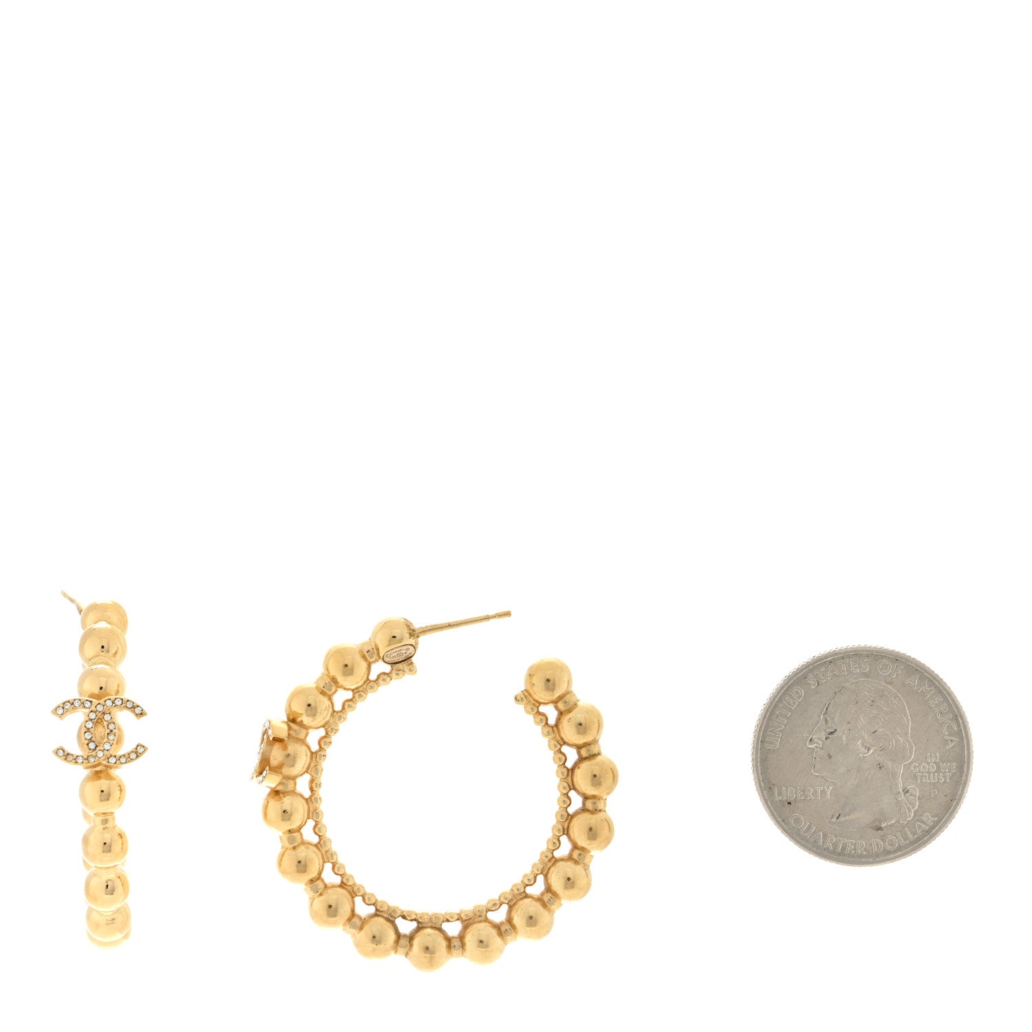 Chanel Crystal Bead CC Hoop Earrings Gold 2 of 4