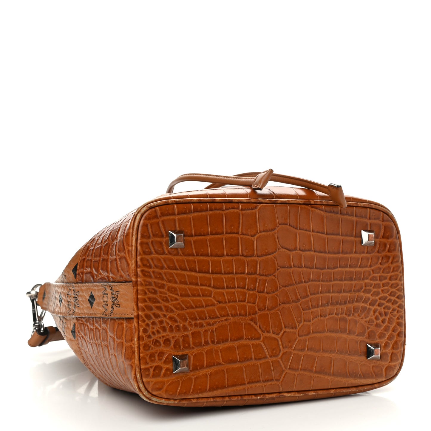 Visetos Crocodile Embossed Geonautic Bucket Bag Cognac
