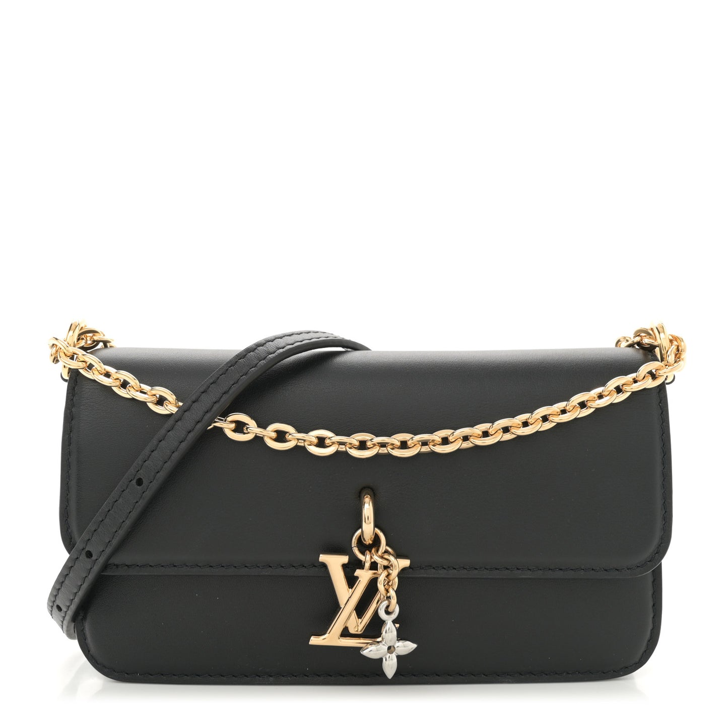 Calfskin LV Bloom Wallet On Chain Black