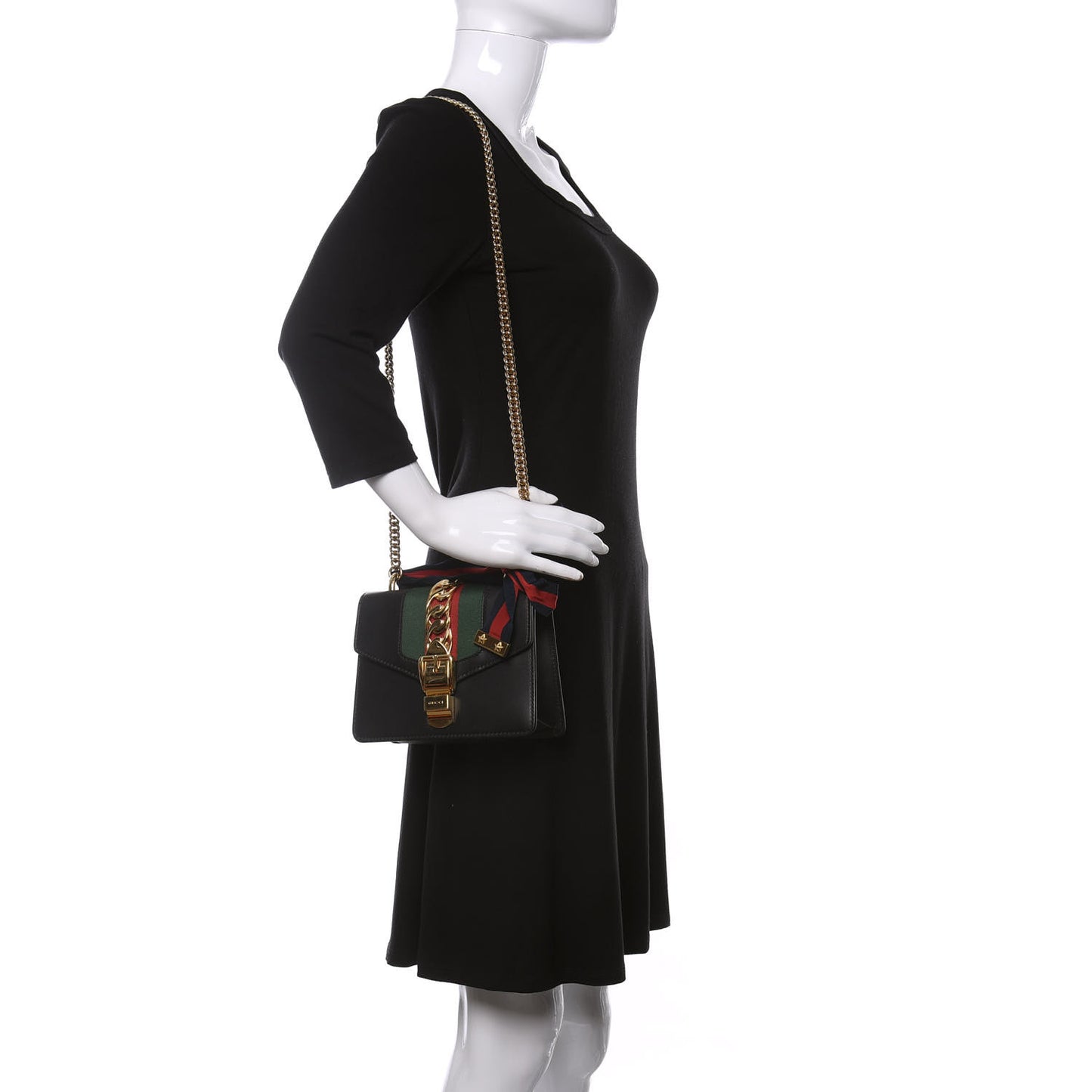 Calfskin Mini Sylvie Chain Shoulder Bag Black