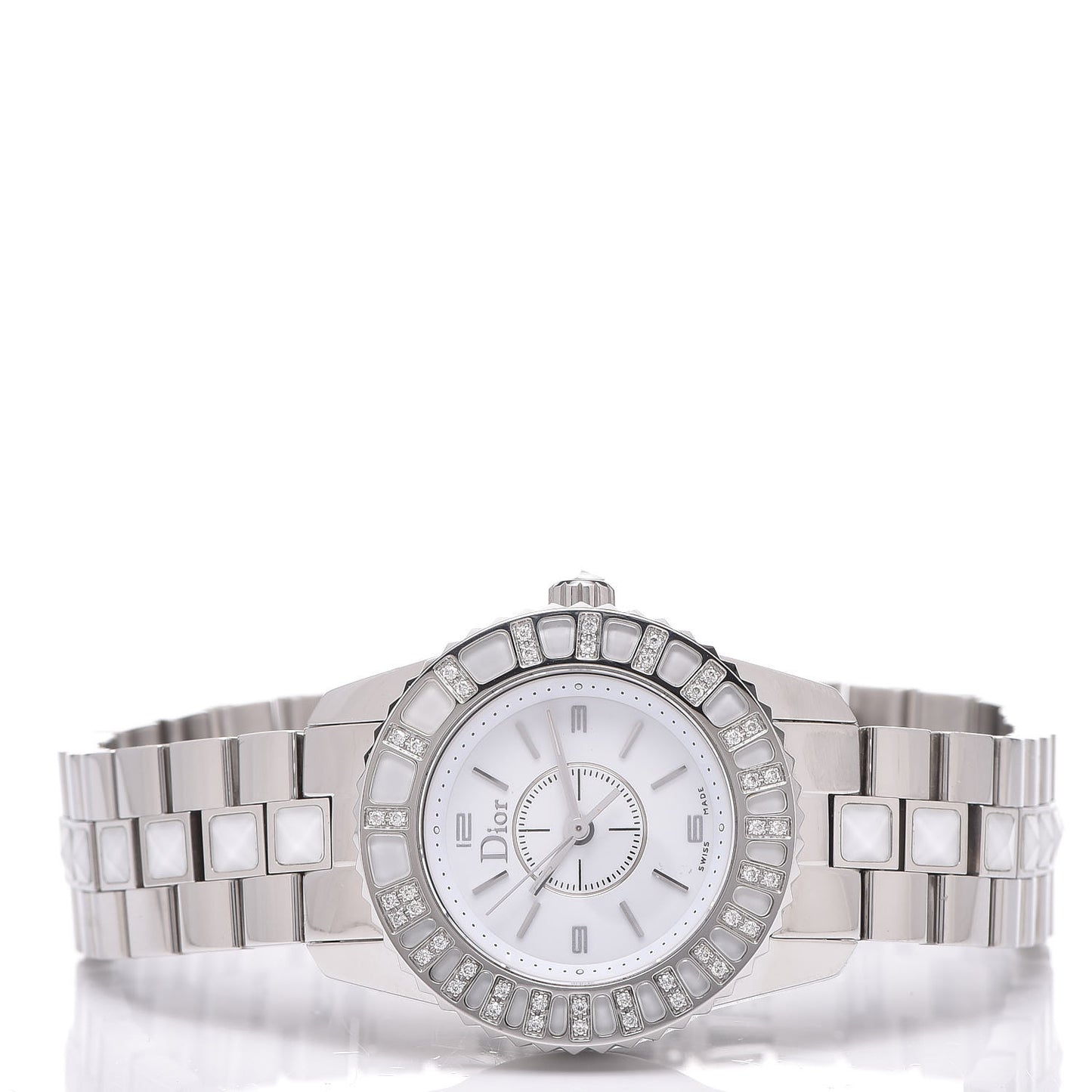 Stainless Steel Diamond Sapphire 29mm Christal Quartz Watch White