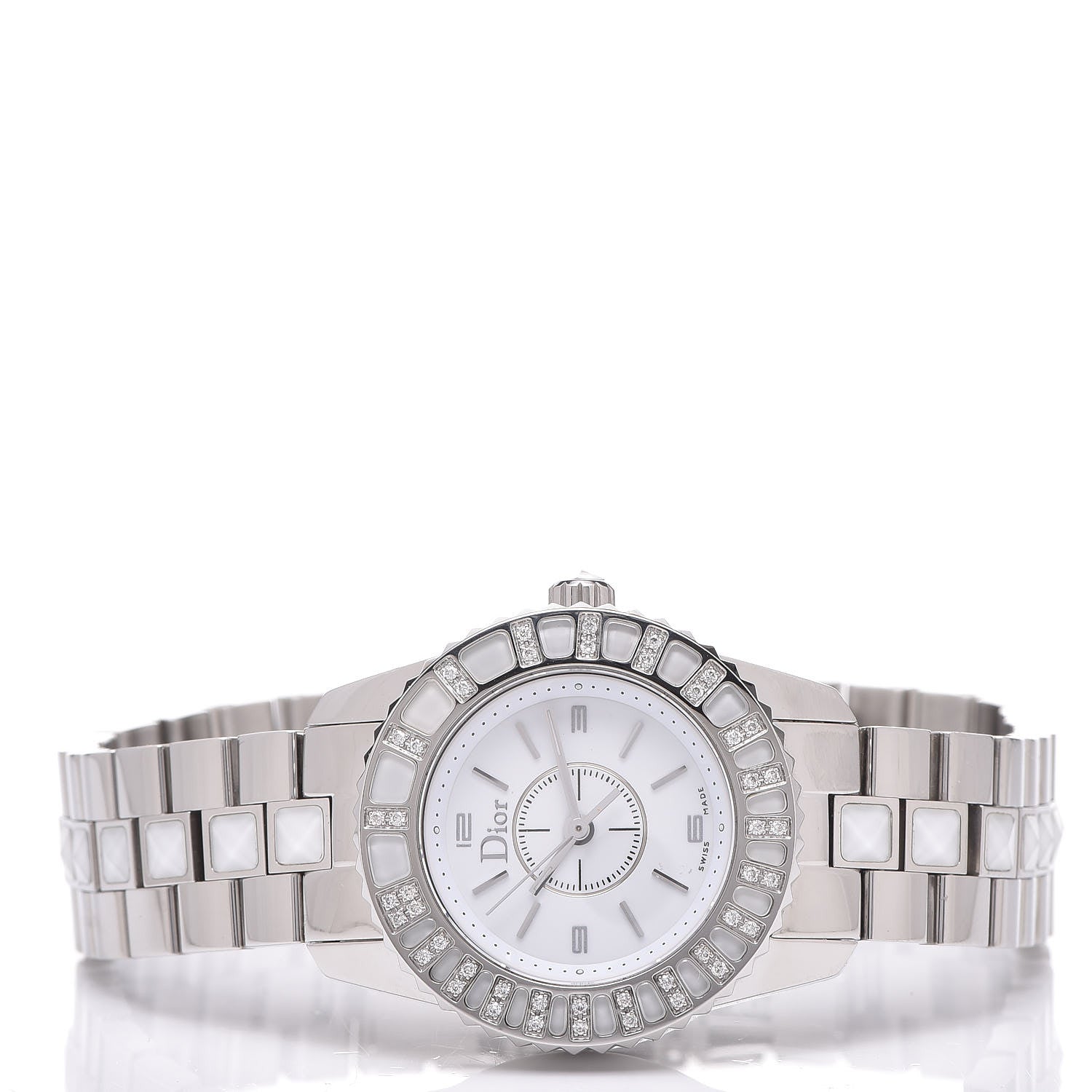 Christian Dior Stainless Steel Diamond Sapphire 29mm Christal Quartz Watch White 3 of 8