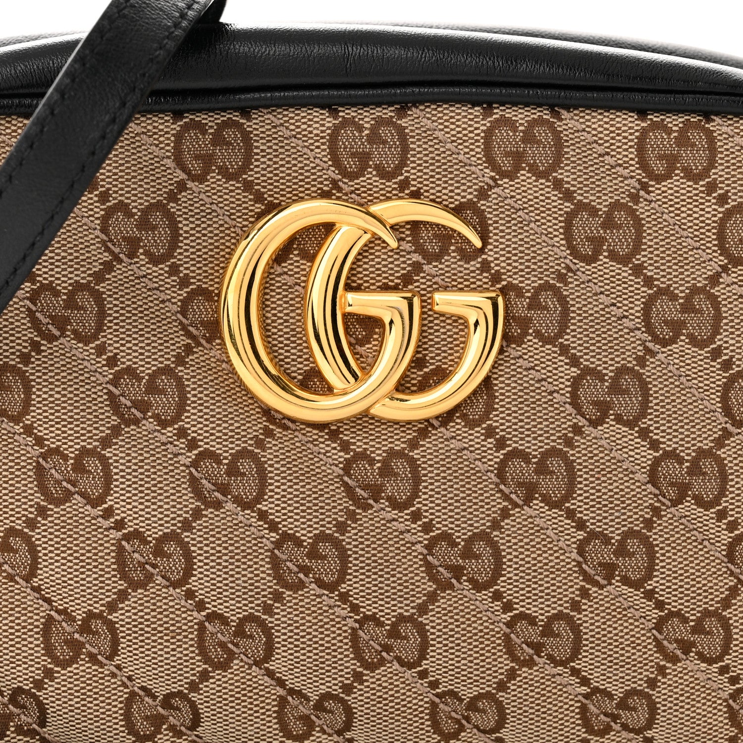 Gucci Monogram Matelasse Diagonal Small GG Marmont Chain Shoulder Bag Beige Black 8 of 10