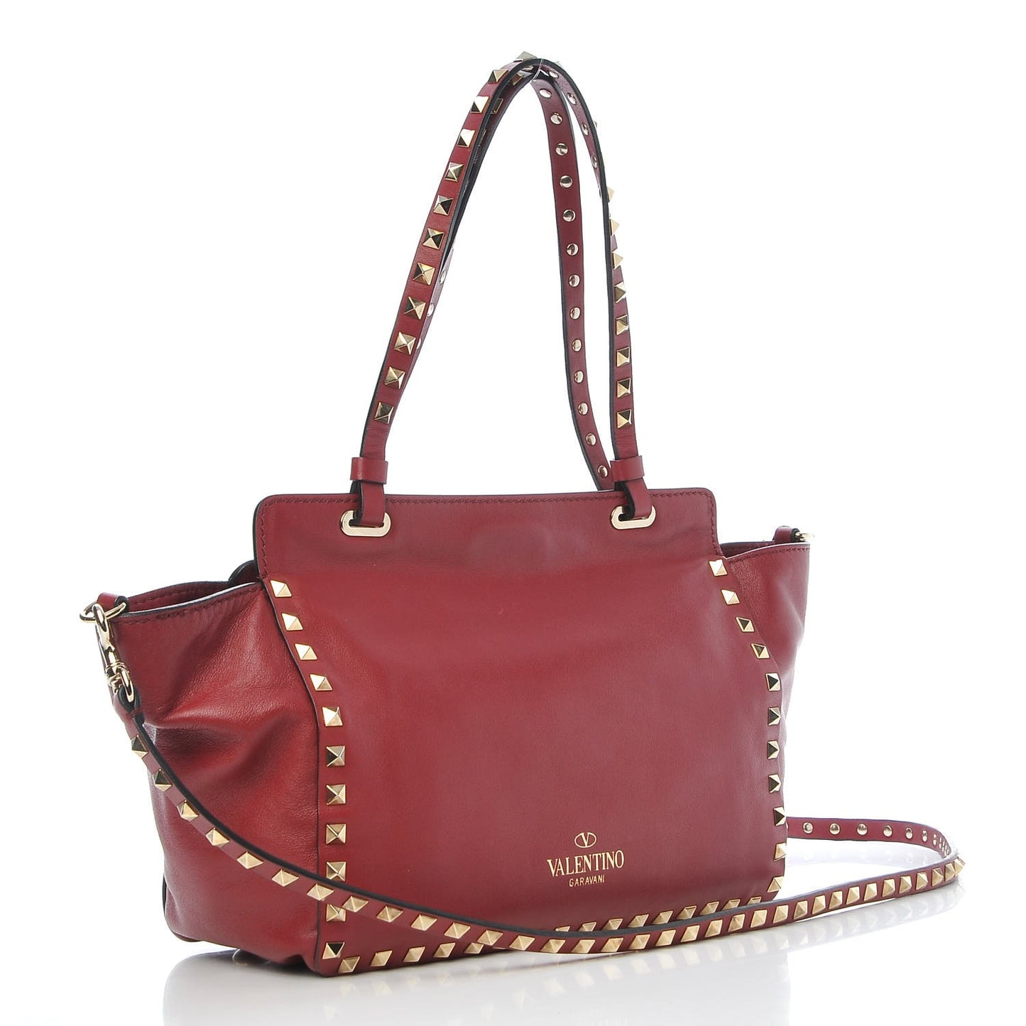 Vitello Small Rockstud Tote Scarlet