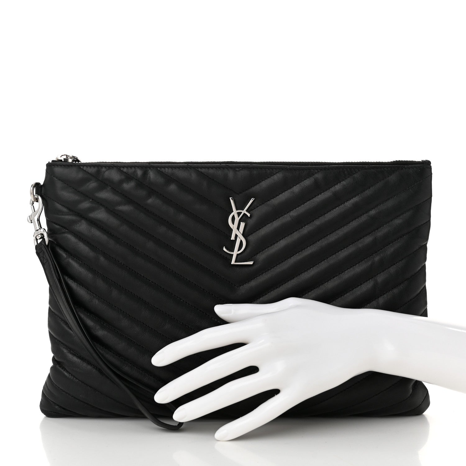 Saint Laurent Calfskin Matelasse Monogram Cassandre Tablet Pouch Black 2 of 10