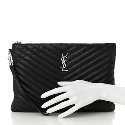 Saint Laurent Calfskin Matelasse Monogram Cassandre Tablet Pouch Black 2 of 10