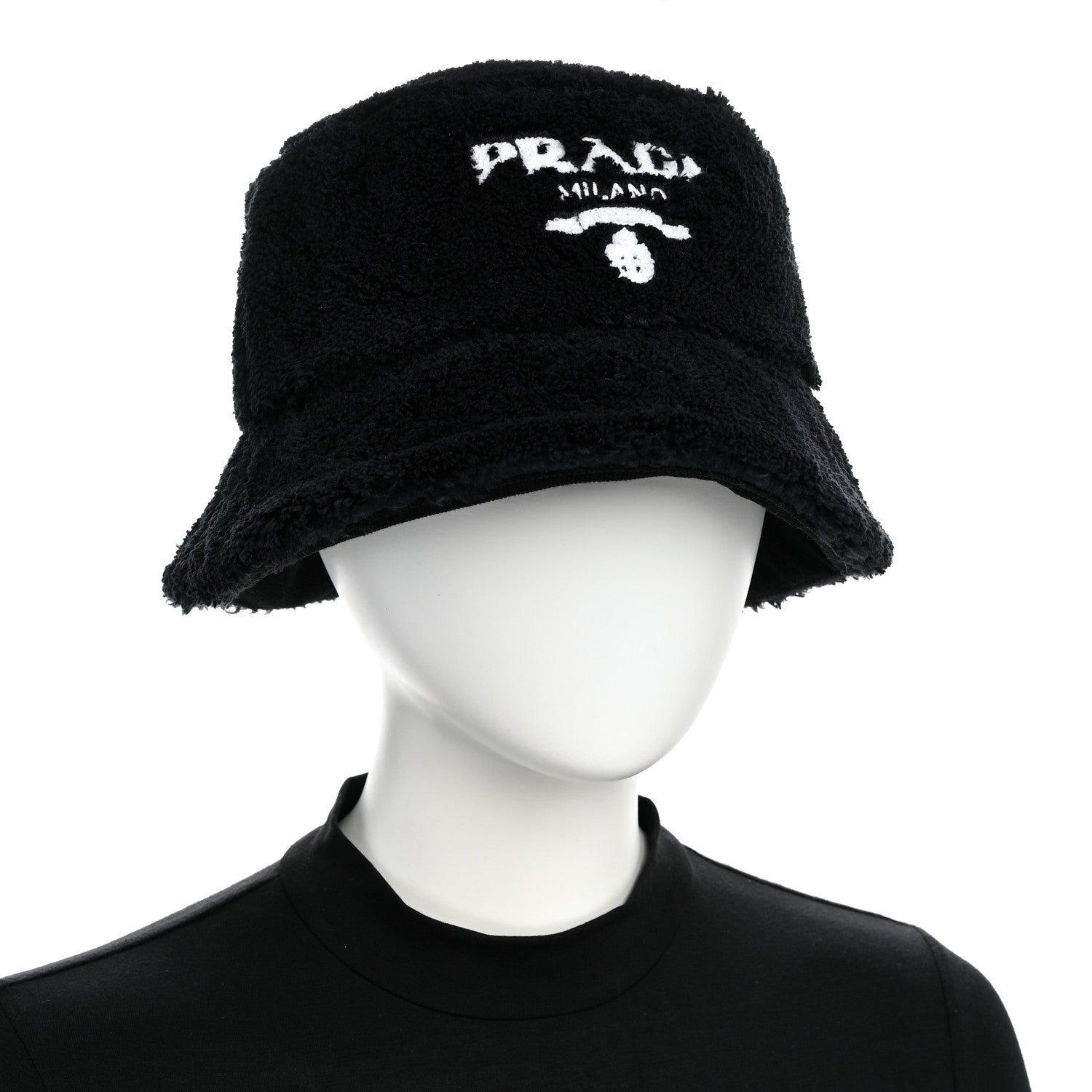 Prada Terry Cloth Logo Embroidered Womens Bucket Hat S Black White 2 of 8