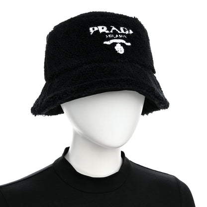 Prada Terry Cloth Logo Embroidered Womens Bucket Hat S Black White 2 of 8