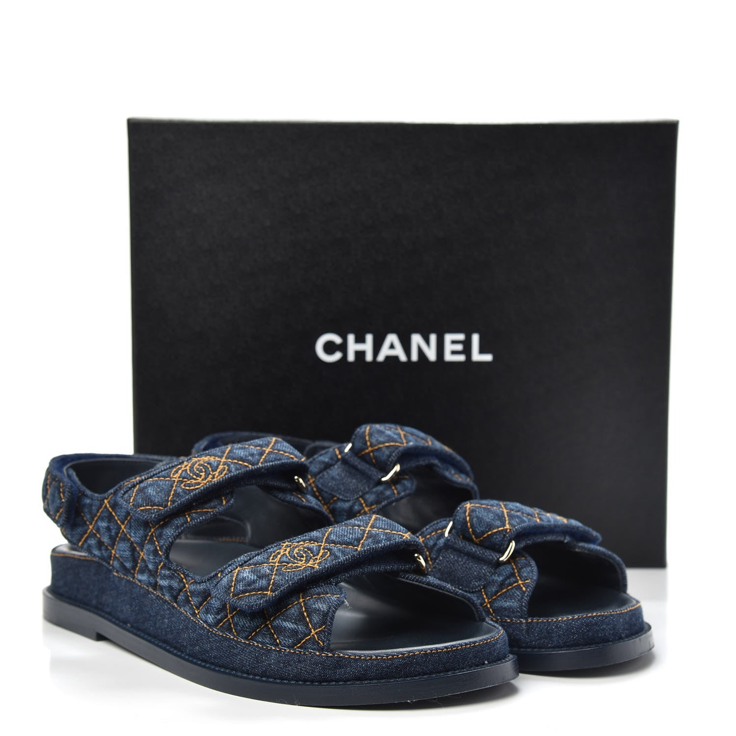 Chanel Denim Velcro Dad Sandals 41 Navy Blue 10 of 10