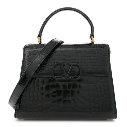 Valentino Garavani Crocodile Small VSling Top Handle Bag Black 1 of 11