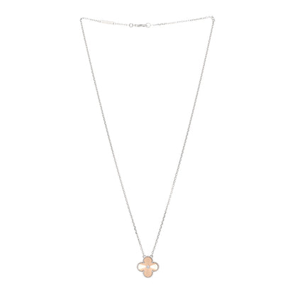 Van Cleef & Arpels 18K White Rose Gold Diamond Guilloche Vintage Alhambra Pendant Necklace 3 of 5