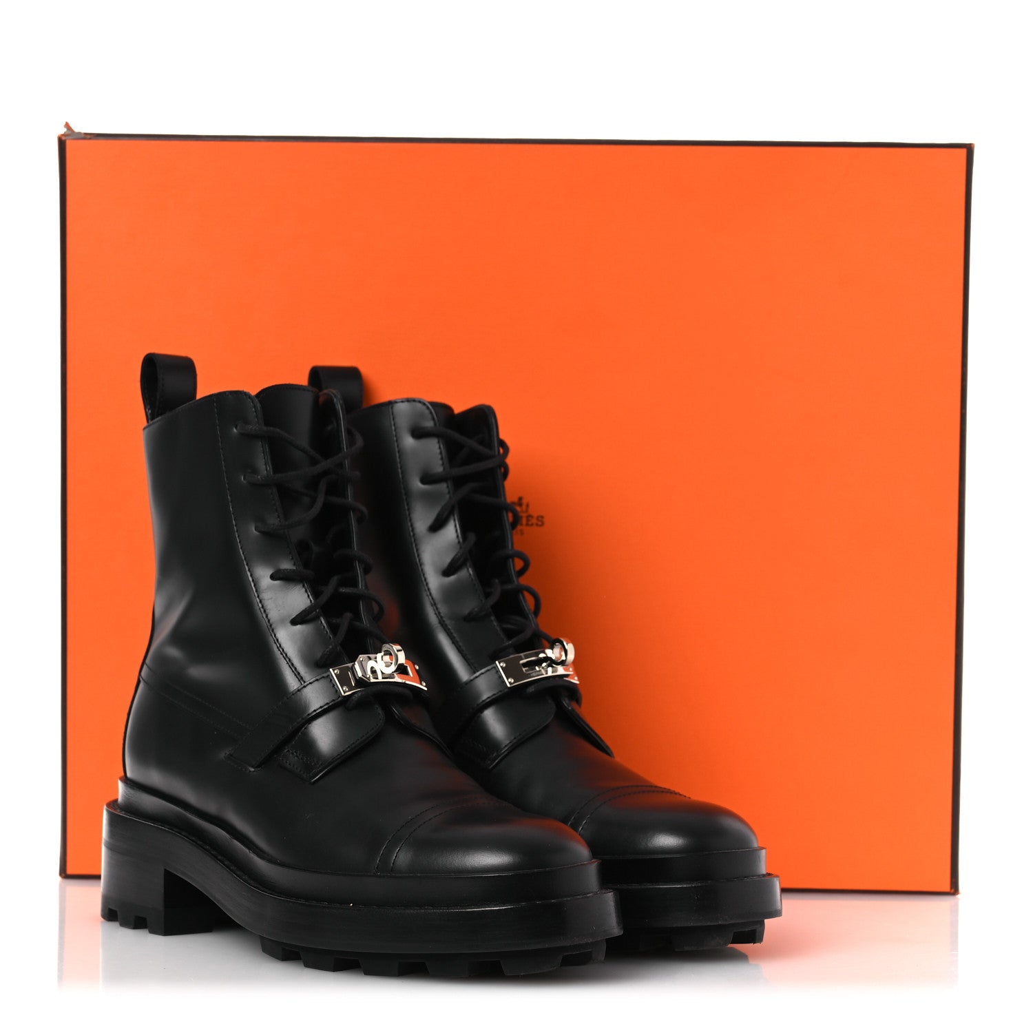 Hermes Glossed Calfskin Funk Ankle Boots 36 Black 1782272
