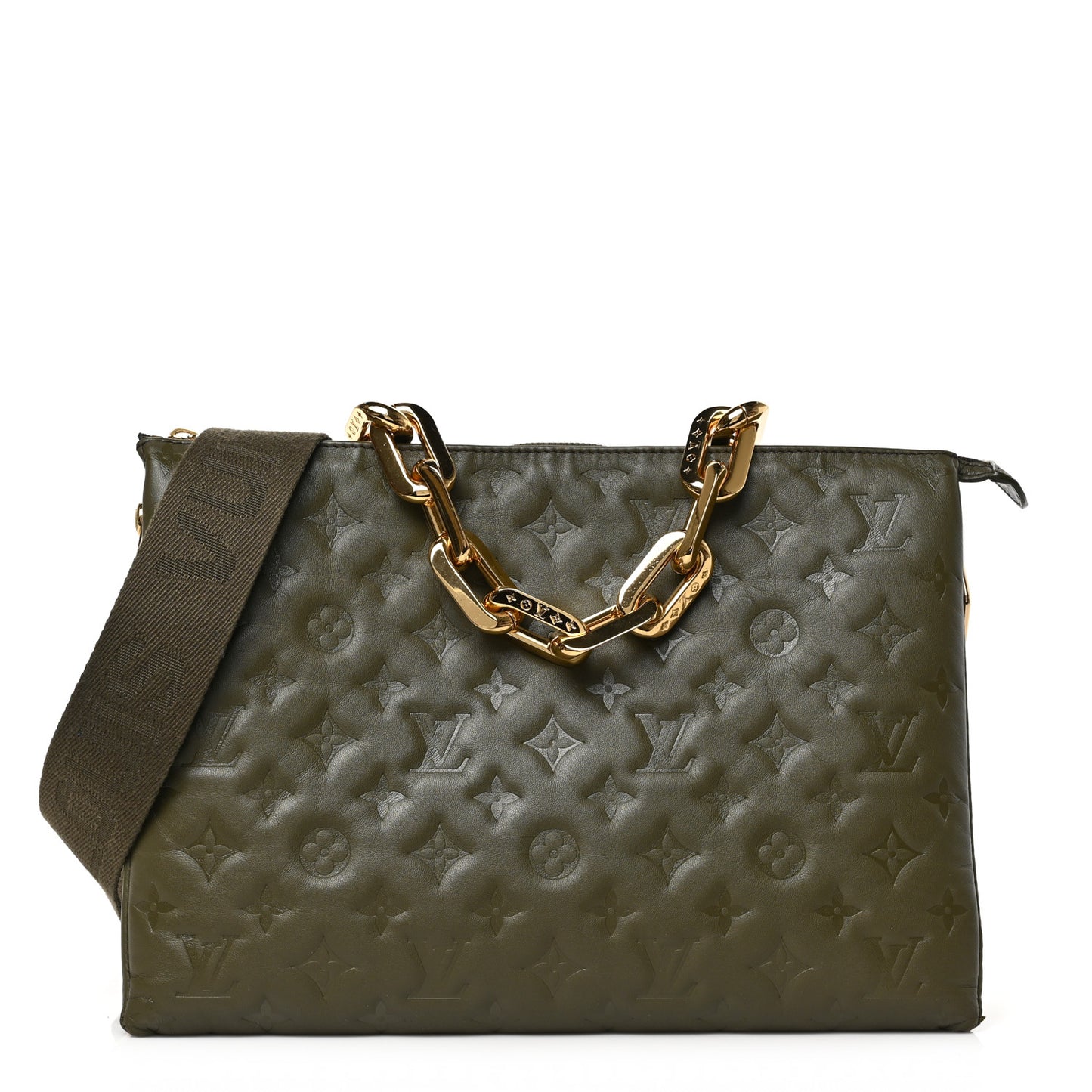 Lambskin Embossed Monogram Coussin MM Khaki