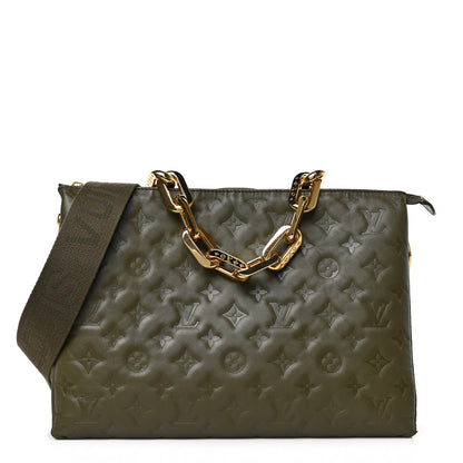 Louis Vuitton Lambskin Embossed Monogram Coussin MM Khaki 1 of 8