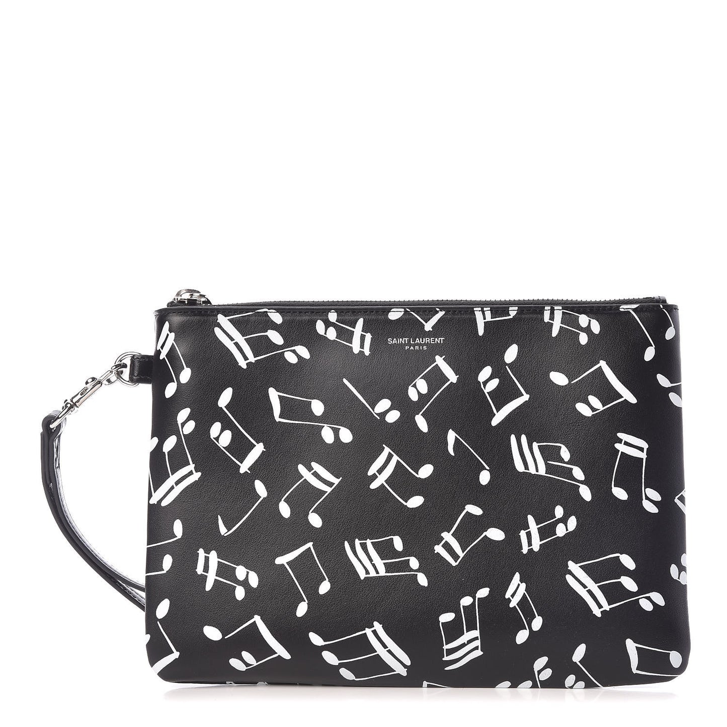 Calfskin Musical Notes Zip Pouch Black