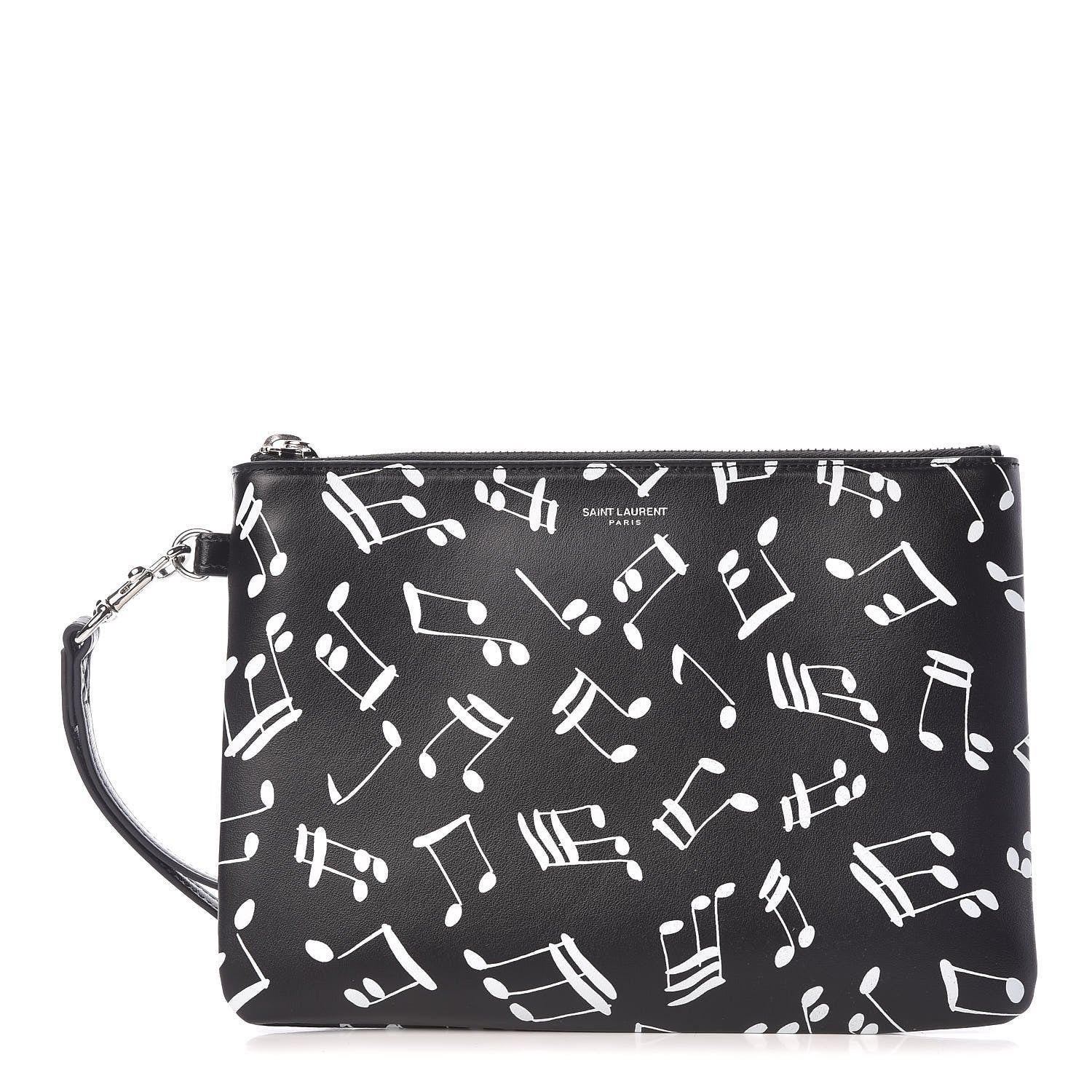 Saint Laurent Calfskin Musical Notes Zip Pouch Black 1 of 8