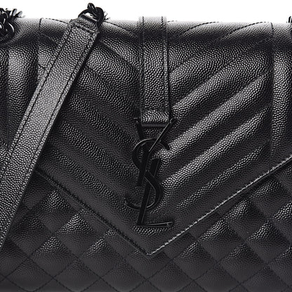 Saint Laurent Grain De Poudre Textured Mixed Matelasse Triquilt Medium Monogram Satchel Black 9 of 9